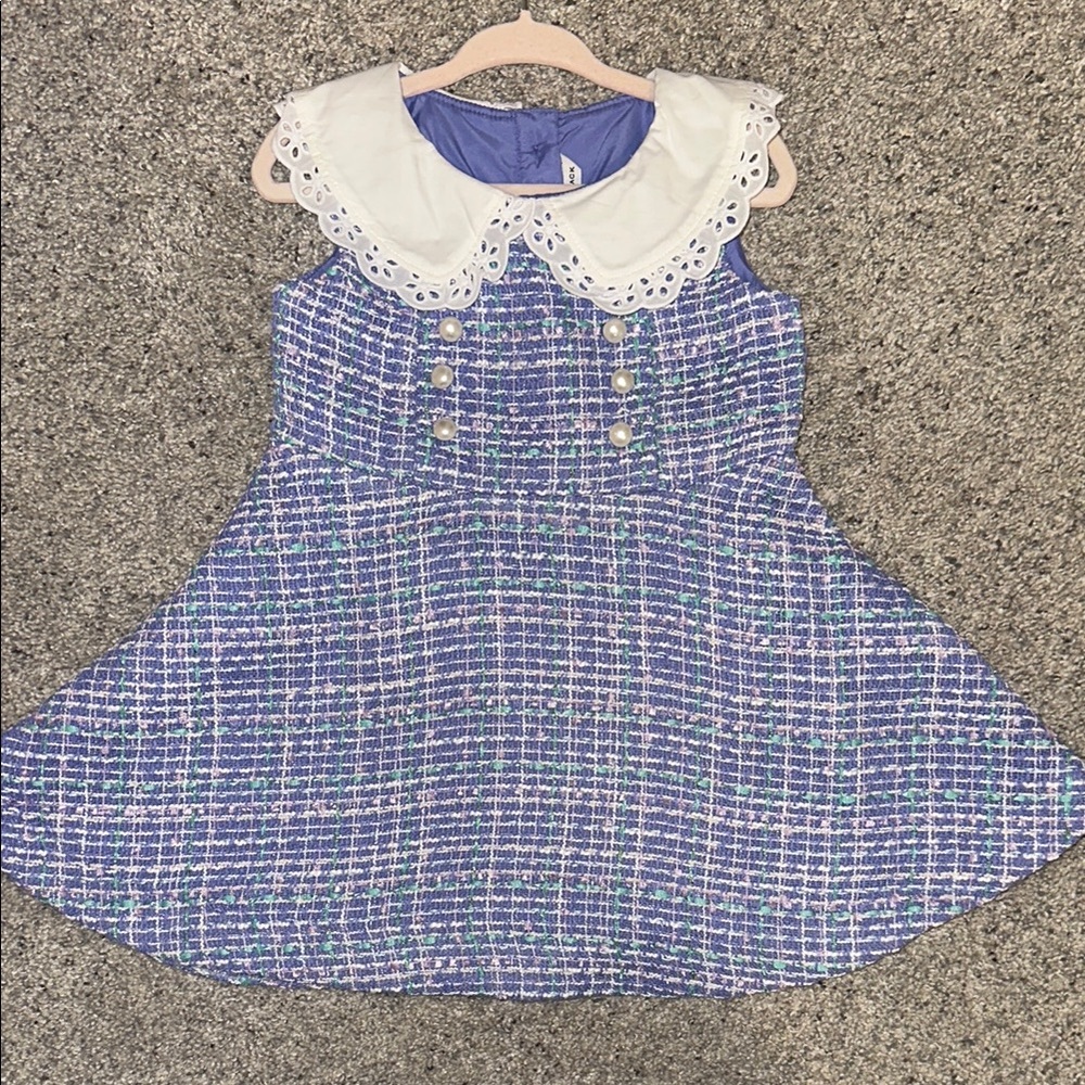 TWEED Janie and Jack Blue and White A-Line Dress with Peter Pan Collar